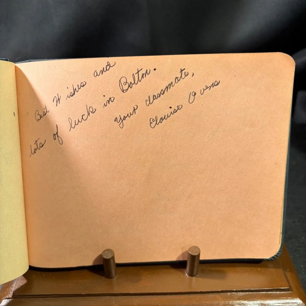 Vintage School Day Memories Autograph Book Blue Suede Central Grammar Ephemera